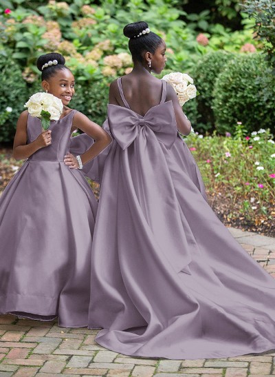 Ball-Gown Scoop Neck Sleeveless Satin Flower Girl Dresses With Bow(s) Ball-Gown Scoop Neck Sleeveless Satin Flower Girl Dresses With Bow(s)