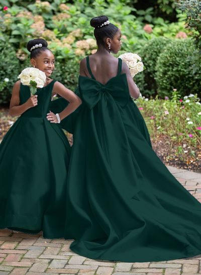 Ball-Gown Scoop Neck Sleeveless Satin Flower Girl Dresses With Bow(s)