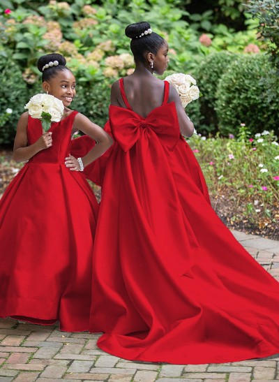 Ball-Gown Scoop Neck Sleeveless Satin Flower Girl Dresses With Bow(s) Ball-Gown Scoop Neck Sleeveless Satin Flower Girl Dresses With Bow(s)