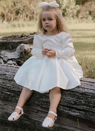 A-Line Scoop Neck Long Sleeves Satin Flower Girl Dresses With Bow(s)