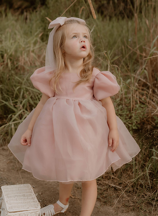 A-Line Scoop Neck Short Sleeves Organza Flower Girl Dresses With Bow(s)