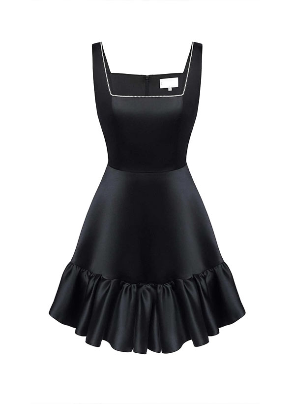 A-Line Square Neckline Sleeveless Short/Mini Satin Homecoming Dresses