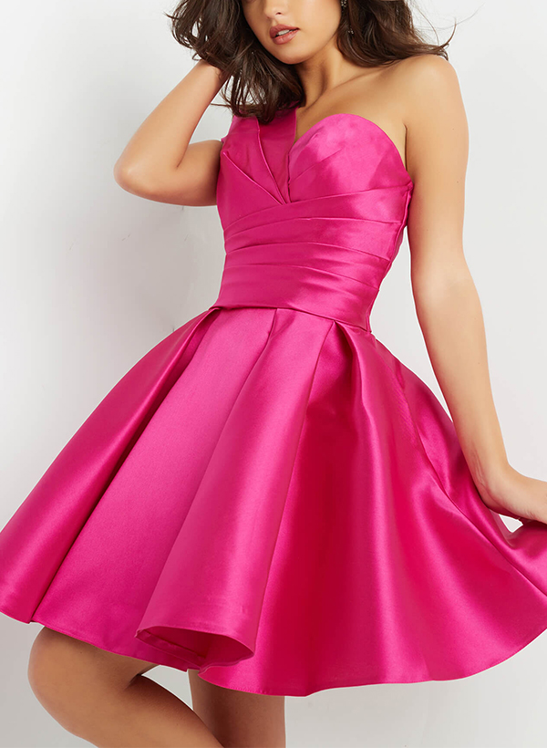 Ball-Gown One-Shoulder Sleeveless Short/Mini Satin Homecoming Dresses