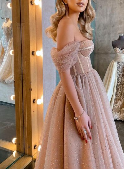 Off-The-Shoulder A-Line Sparkly Homecoming Dresses