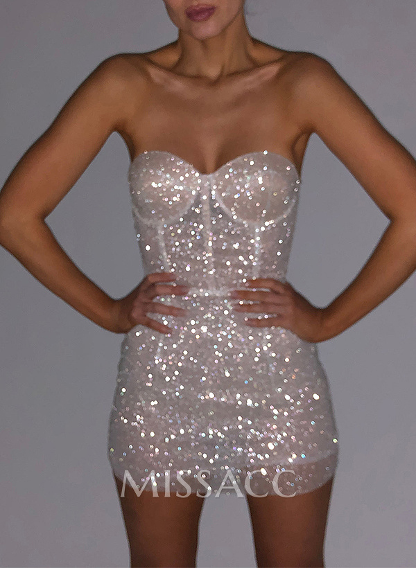 Sheath/Column Sweetheart Sleeveless Short/Mini Sequined Homecoming Dresses Sheath/Column Sweetheart Sleeveless Short/Mini Sequined Homecoming Dresses