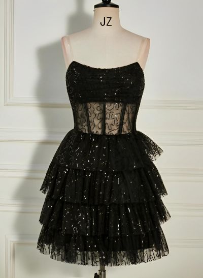 A-Line Strapless Sleeveless Short/Mini Sequined Homecoming Dresses