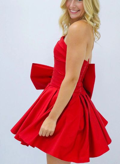 A-Line Strapless Sleeveless Short/Mini Homecoming Dresses With Bow(s)