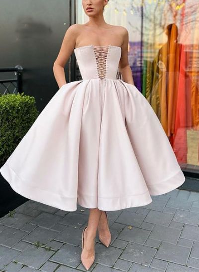Sexy Strapless A-Line Satin Homecoming Dresses