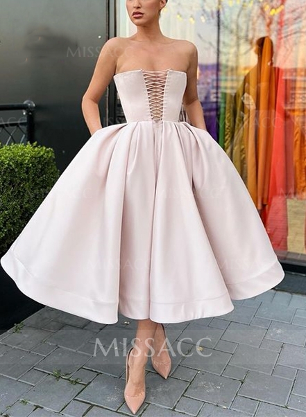 Sexy Strapless A-Line Satin Homecoming Dresses