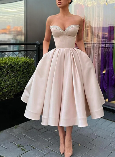 Sweetheart A-Line Satin Beading Homecoming Dresses
