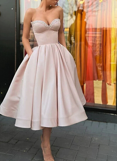 Sweetheart A-Line Satin Beading Homecoming Dresses