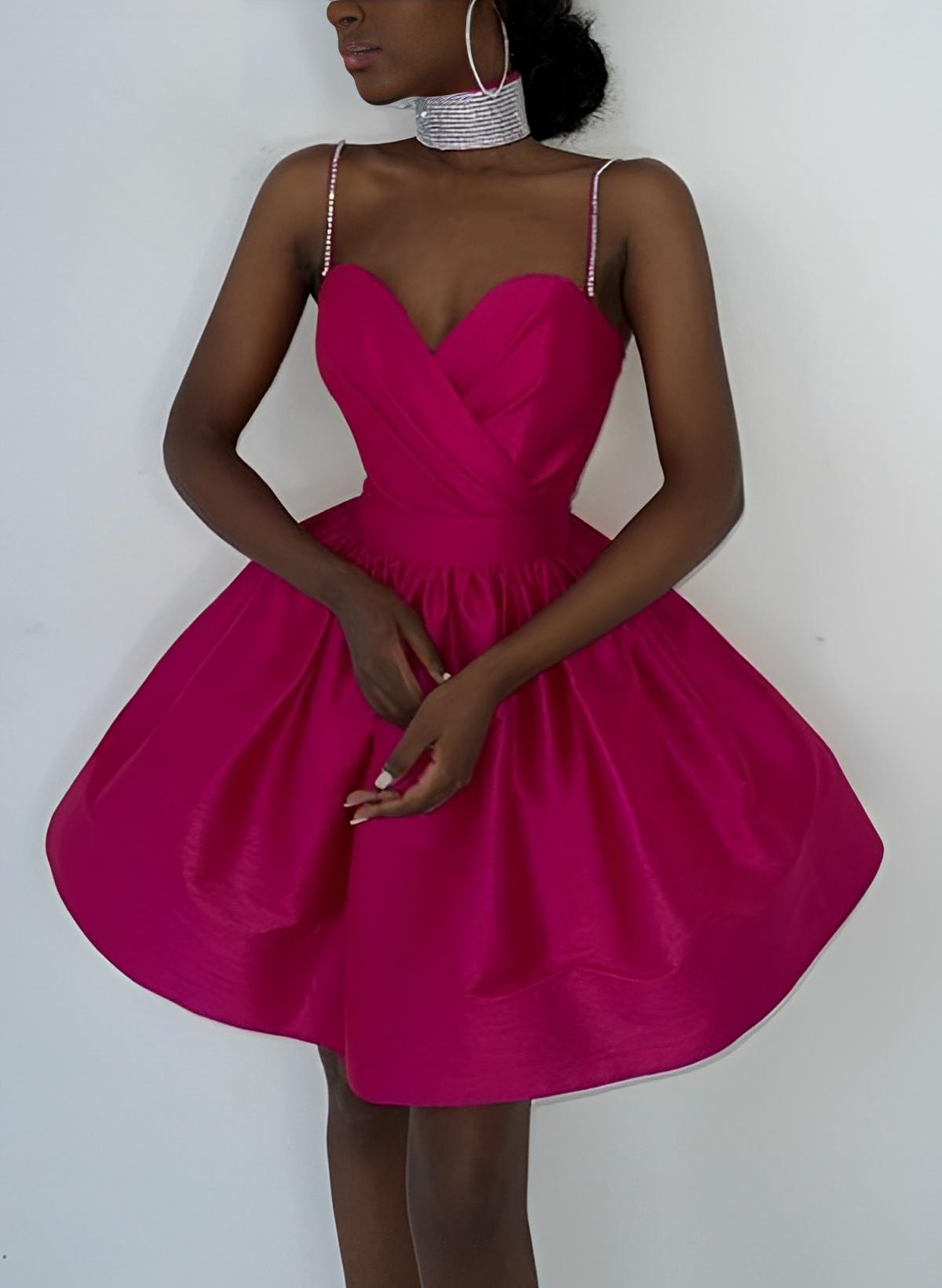 Hot Pink Sweetheart Sleeveless Short/Mini Satin Homecoming Dresses