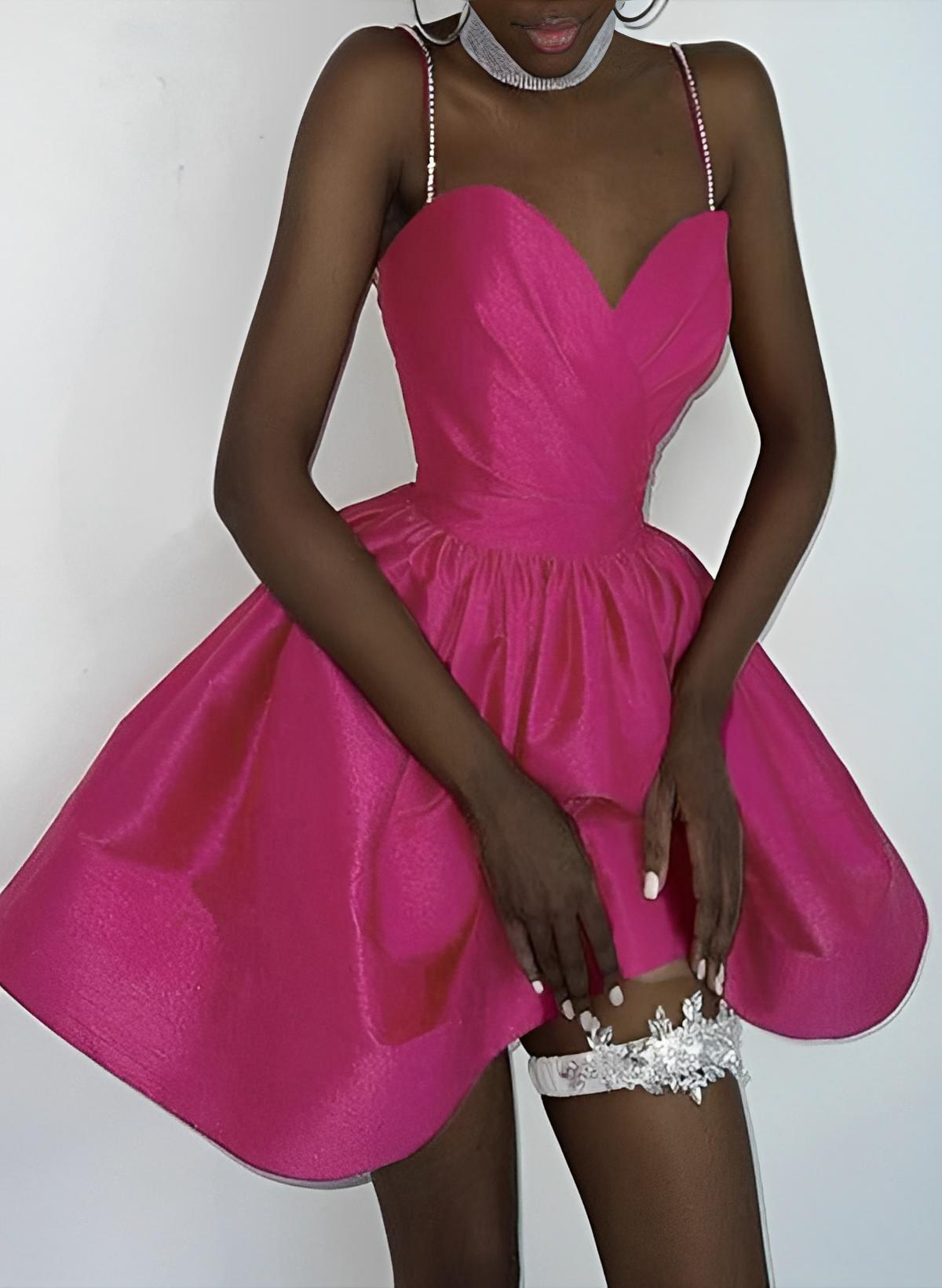 Hot Pink Sweetheart Sleeveless Short/Mini Satin Homecoming Dresses