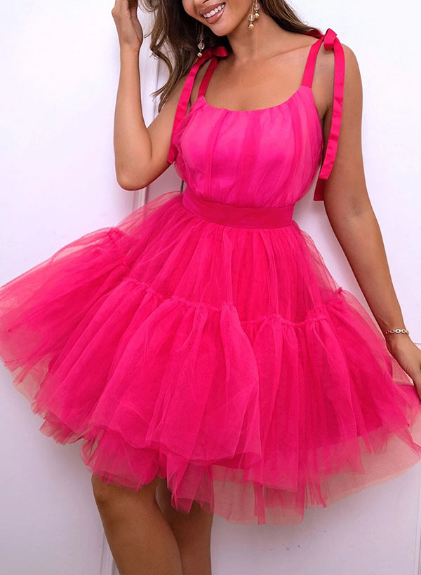 A-Line Scoop Neck Sleeveless Short/Mini Tulle Homecoming Dresses