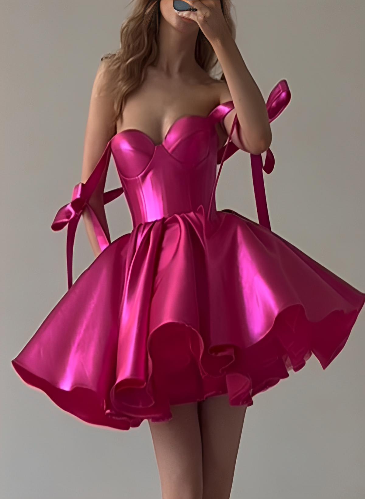 Hot Pink Sweetheart Berbie Sleeveless Short/Mini Satin Homecoming Dresses