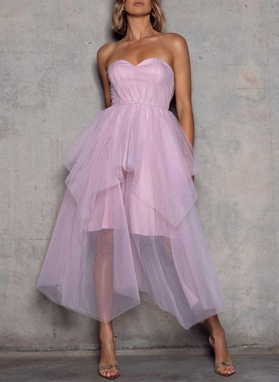 A-Line Sweetheart Sleeveless Asymmetrical Tulle Homecoming Dresses