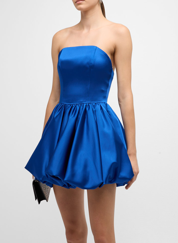 A-Line Strapless Sleeveless Short/Mini Satin Homecoming Dresses