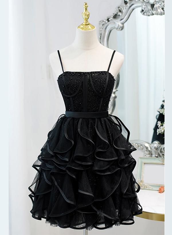 Square Neckline Short/Mini Tulle Homecoming Dresses With Cascading Ruffles