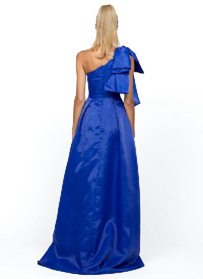 A-Line One-Shoulder Asymmetrical Satin Mother Of The Bride Dresses With Bow(s)