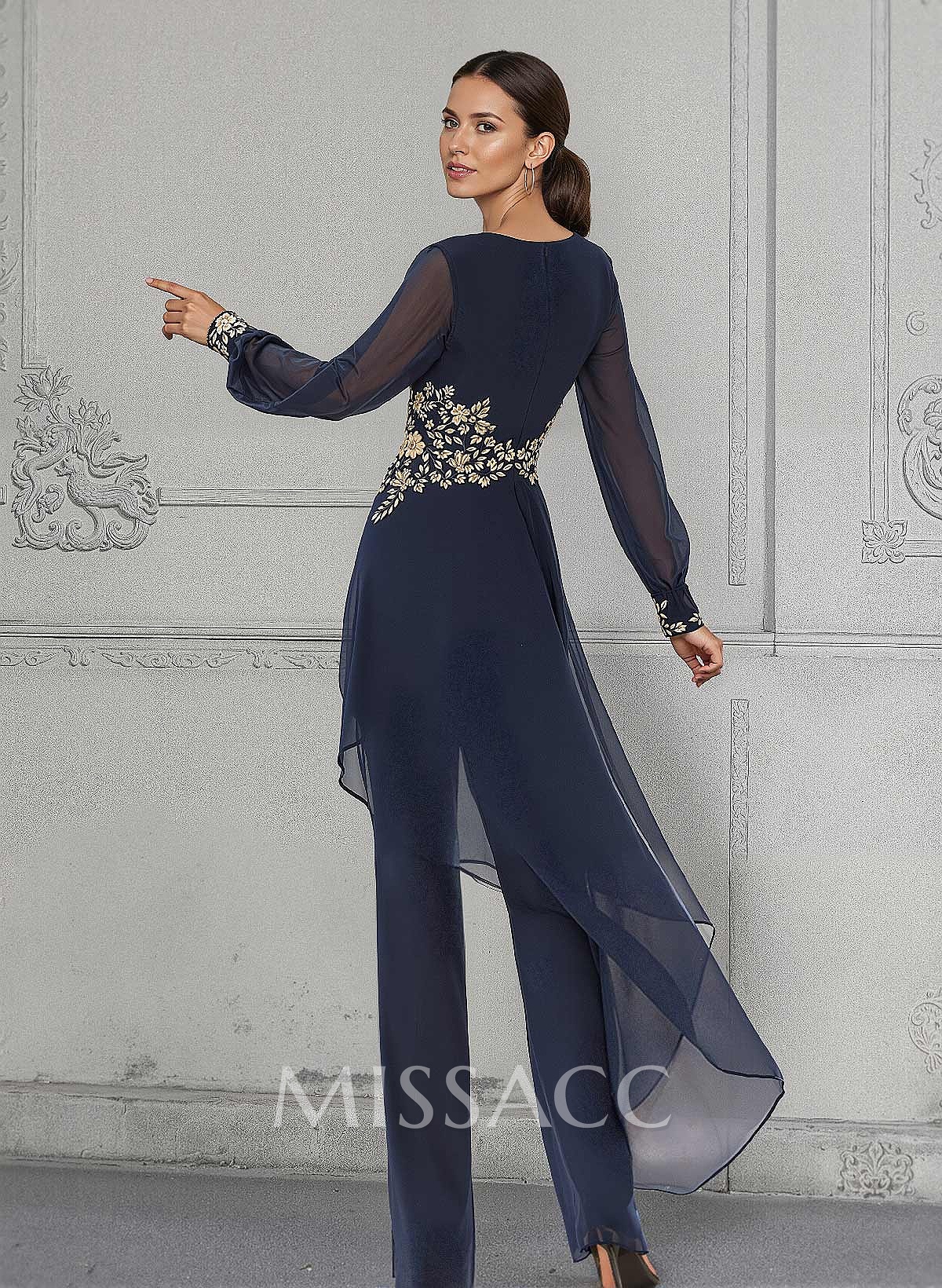 Jumpsuit/Pantsuit V-Neck Long Sleeves Chiffon Mother Of The Bride Dresses Jumpsuit/Pantsuit V-Neck Long Sleeves Chiffon Mother Of The Bride Dresses