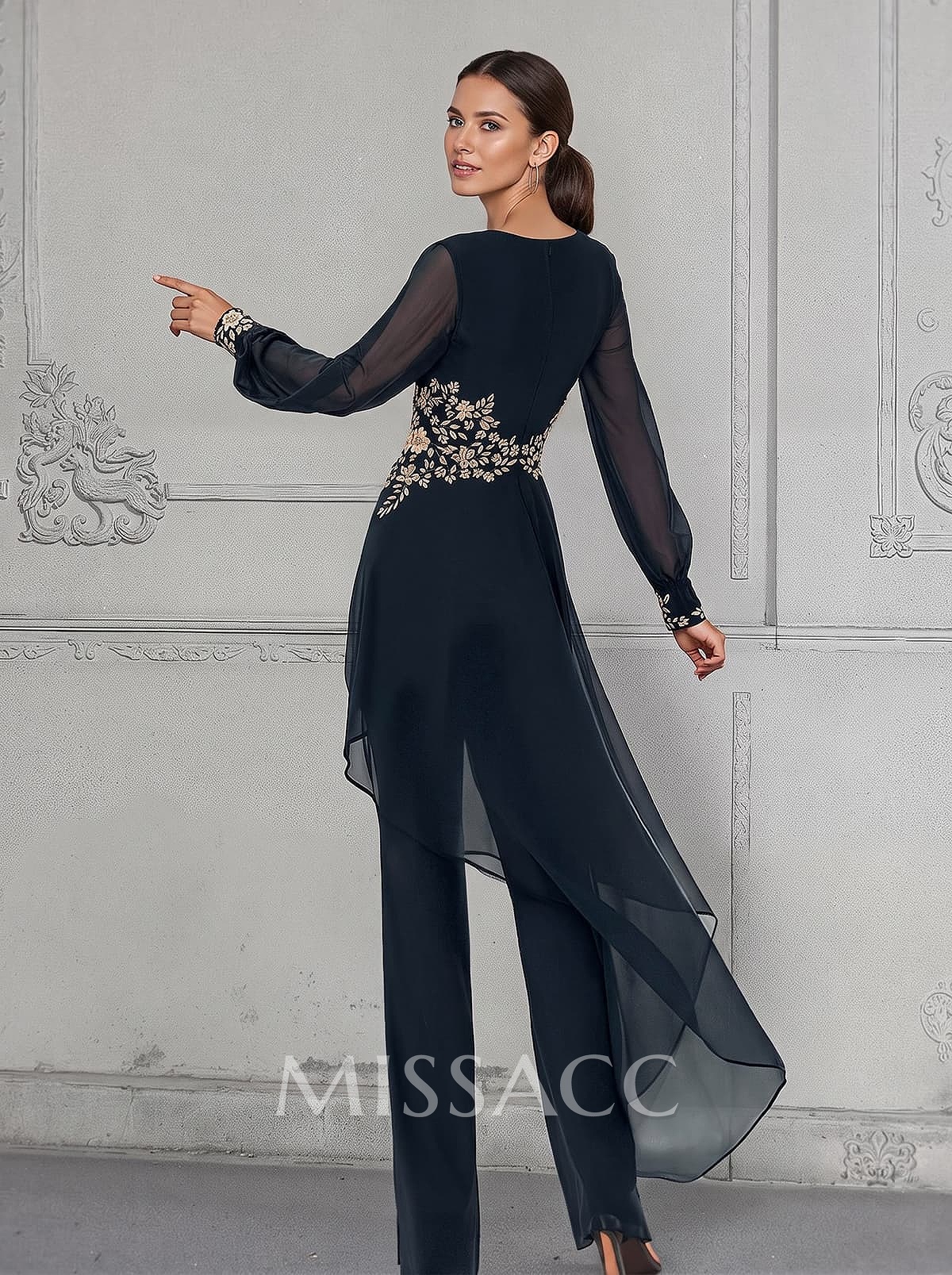 Jumpsuit/Pantsuit V-Neck Long Sleeves Chiffon Mother Of The Bride Dresses Jumpsuit/Pantsuit V-Neck Long Sleeves Chiffon Mother Of The Bride Dresses