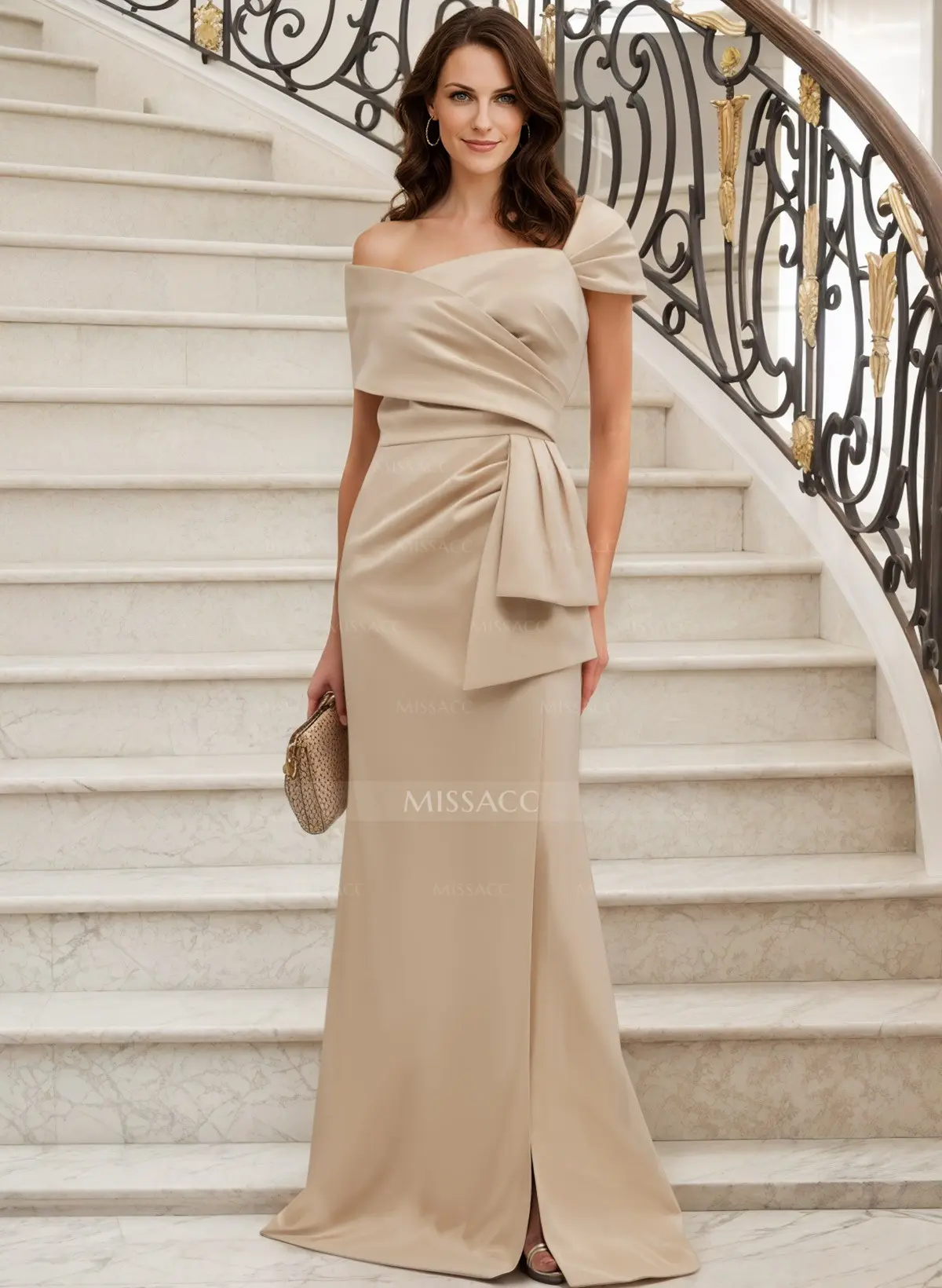 chinese dress ladies Dark Navy Off-Shoulder A-Line Tea-Length Mother of Bride Dress main image 0