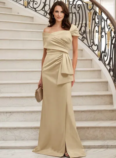 drop waist mother of the bride dress Classy Wrap Off Shoulder Mother Of The Bride Dresses With Ruffled Waist
