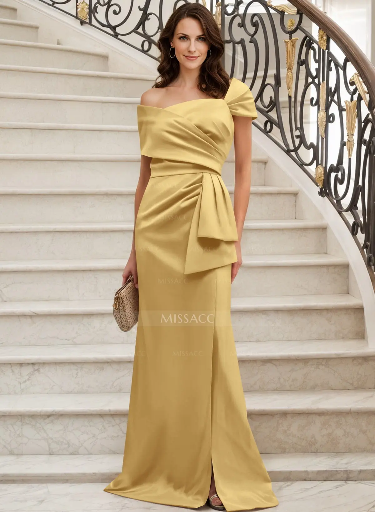 Classy Wrap Off Shoulder Mother Of The Bride Dresses With Ruffled