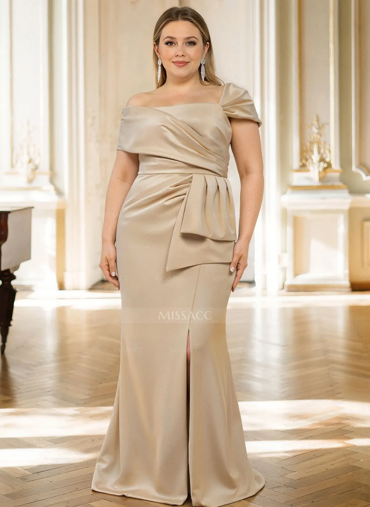 Classy Wrap Off Shoulder Mother Of The Bride Dresses With Ruffled