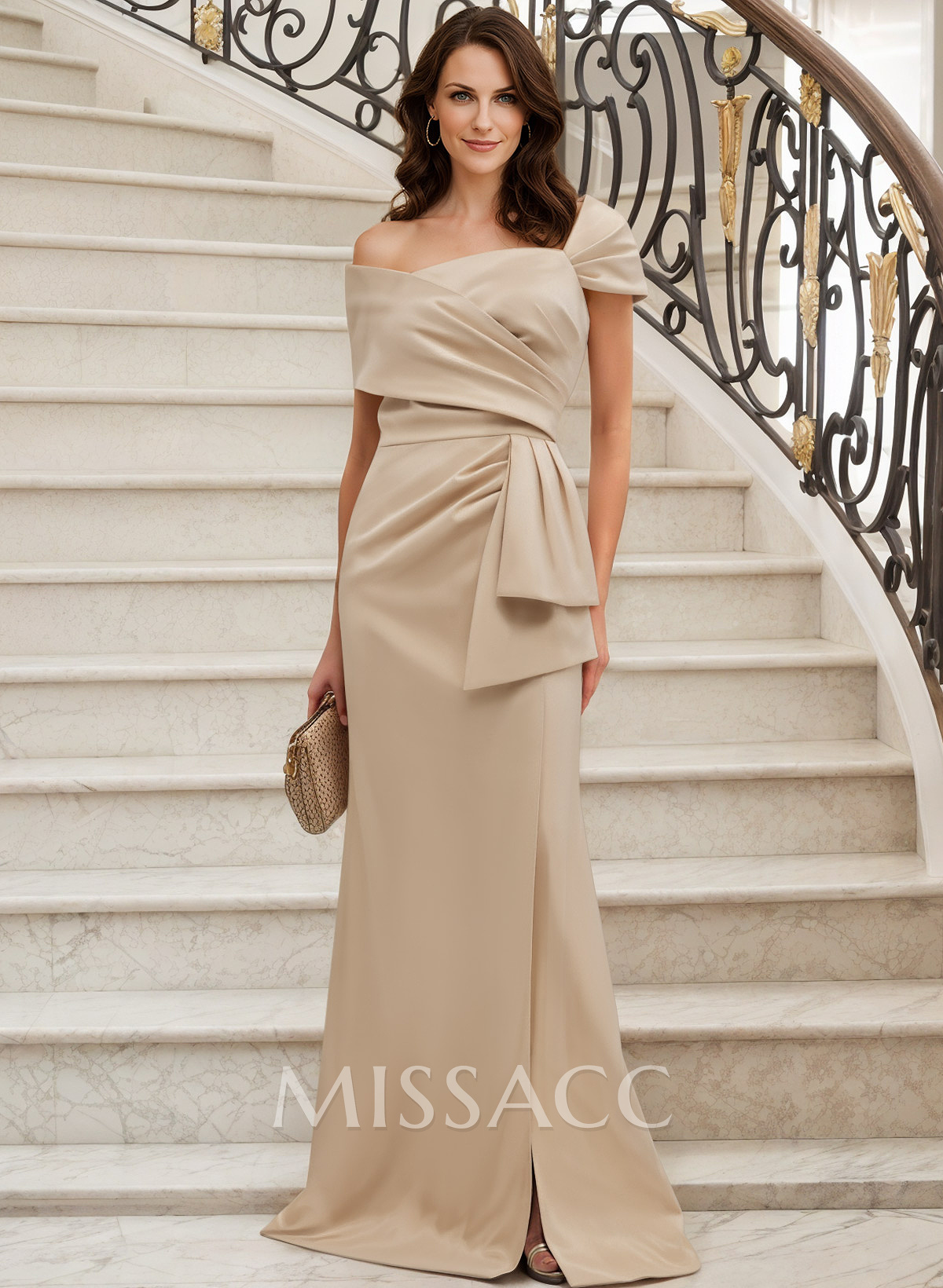 Classy Wrap Off Shoulder Mother Of The Bride Dresses With Ruffled Waist Classy Wrap Off Shoulder Mother Of The Bride Dresses With Ruffled Waist