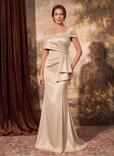 Classy Wrap Off Shoulder Mother Of The Bride Dresses With Ruffled Waist