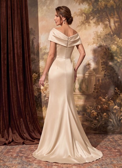 Classy Wrap Off Shoulder Mother Of The Bride Dresses With Ruffled Waist