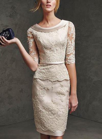 Sheath/Column Cowl Neck 1/2 Sleeves Lace/Satin Mother Of The Bride Dresses