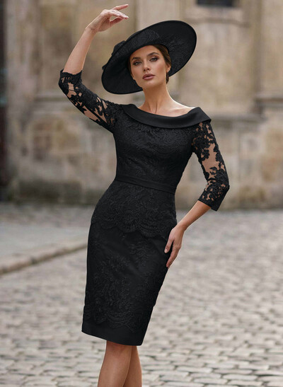 Sheath/Column Cowl Neck 1/2 Sleeves Lace/Satin Mother Of The Bride Dresses
