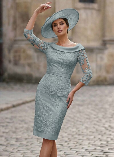 Sheath/Column Cowl Neck 1/2 Sleeves Lace/Satin Mother Of The Bride Dresses
