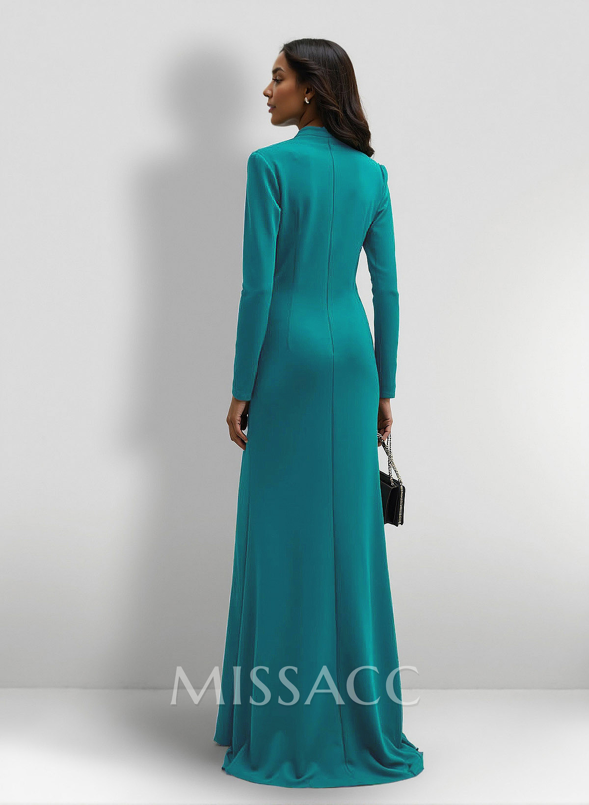 V-Neck Long Sleeves Ruffles Mother Of The Bride Dresses With Split Front