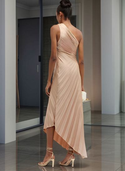 One-Shoulder Sleeveless Asymmetrical Cocktail Dresses With Pleated