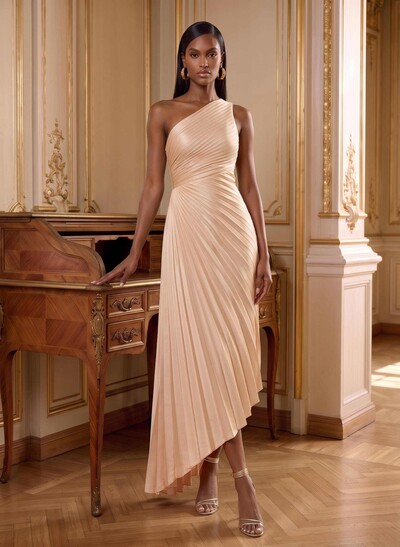One-Shoulder Sleeveless Asymmetrical Mother Of The Bride Dresses With Pleated