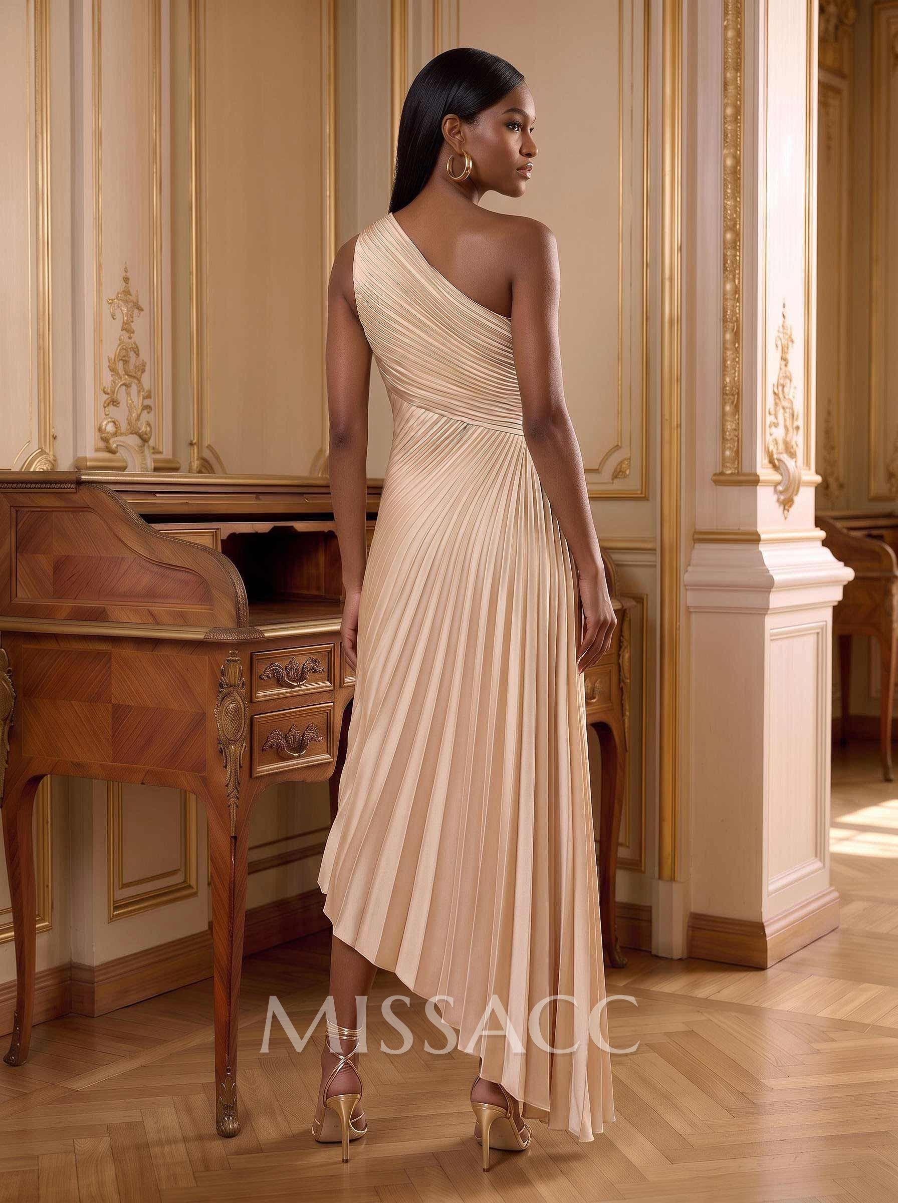 One-Shoulder Sleeveless Asymmetrical Mother Of The Bride Dresses With Pleated