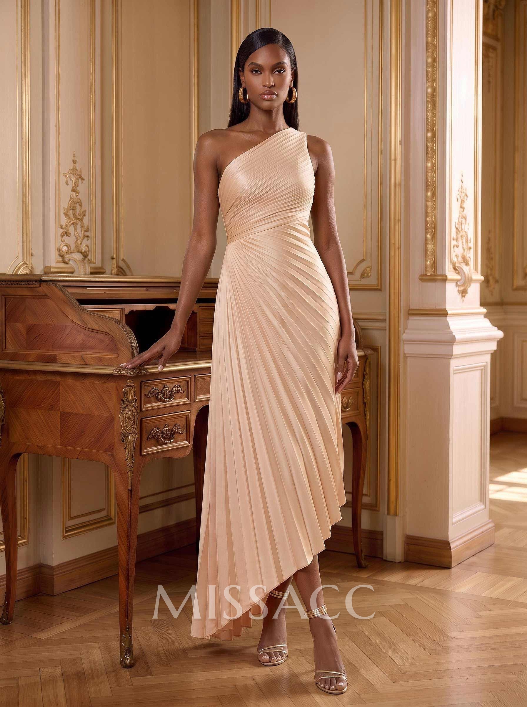 One-Shoulder Sleeveless Asymmetrical Mother Of The Bride Dresses With Pleated