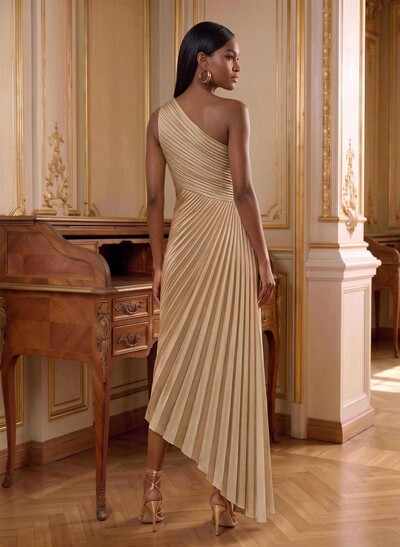 One-Shoulder Sleeveless Asymmetrical Mother Of The Bride Dresses With Pleated