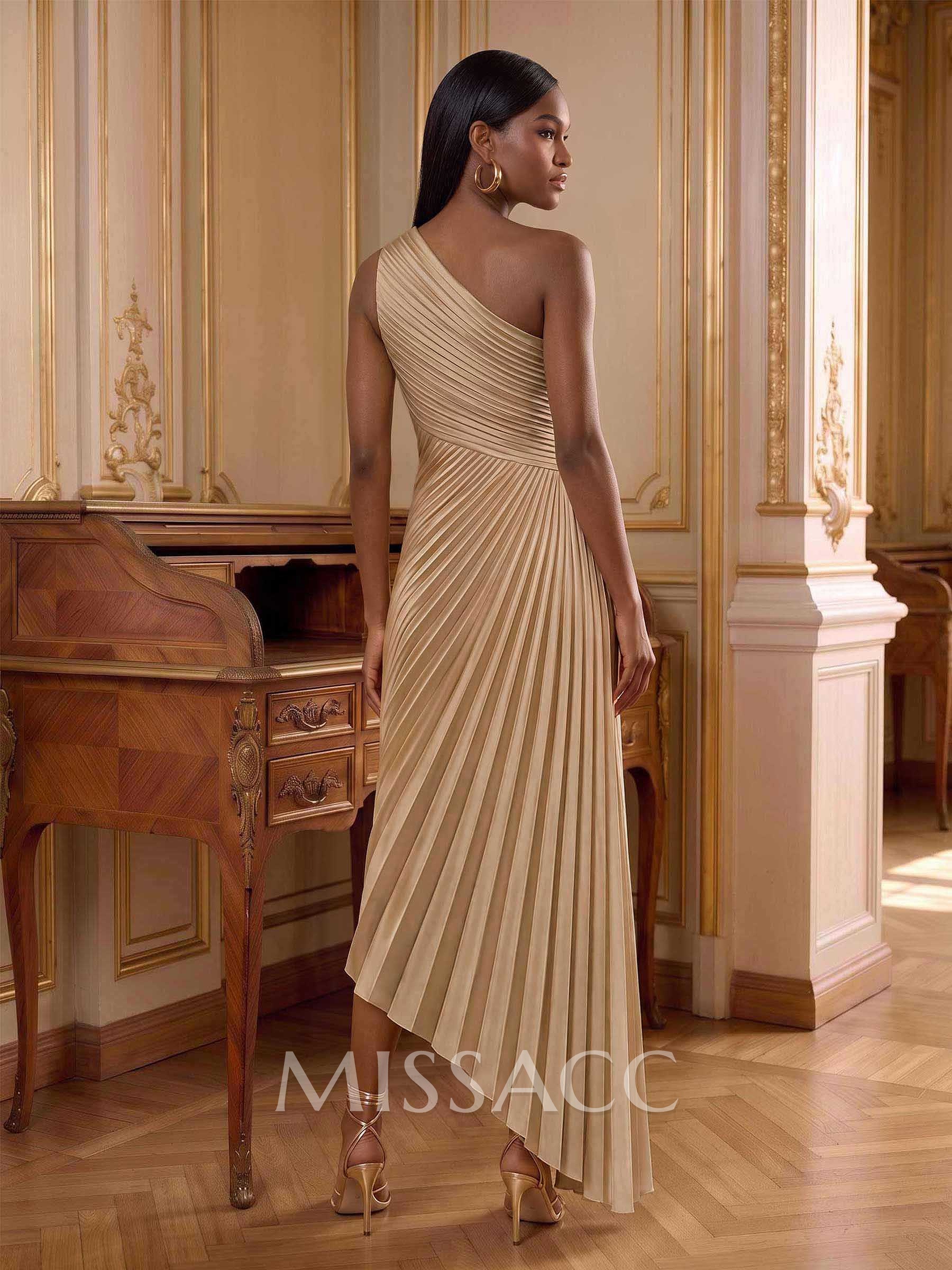One-Shoulder Sleeveless Asymmetrical Mother Of The Bride Dresses With Pleated