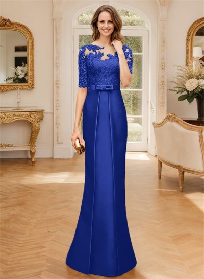 Sheath/Column Illusion Neck 1/2 Sleeves Lace/Satin Mother Of The Bride Dresses With Bow(s)