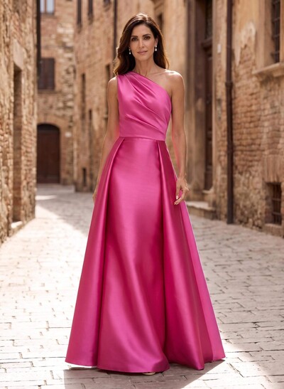 Sheath/Column One-Shoulder Sleeveless Satin Mother Of The Bride Dresses