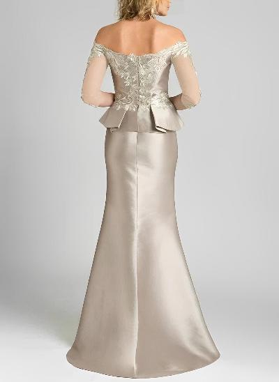 Off-The-Shoulder Satin Mother Of The Bride Dresses With Appliques Lace