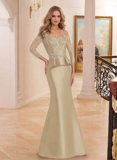 Off-The-Shoulder Satin Mother Of The Bride Dresses With Appliques Lace