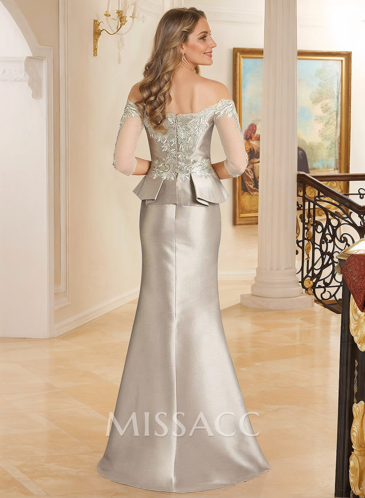 Off-The-Shoulder Satin Mother Of The Bride Dresses With Appliques Lace Off-The-Shoulder Satin Mother Of The Bride Dresses With Appliques Lace