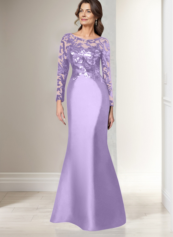 Scoop Neck Long Sleeves Floor-Length Satin/Sequined Mother Of The Bride Dresses
