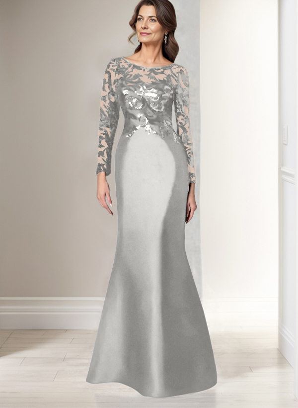 Scoop Neck Long Sleeves Floor-Length Satin/Sequined Mother Of The Bride Dresses
