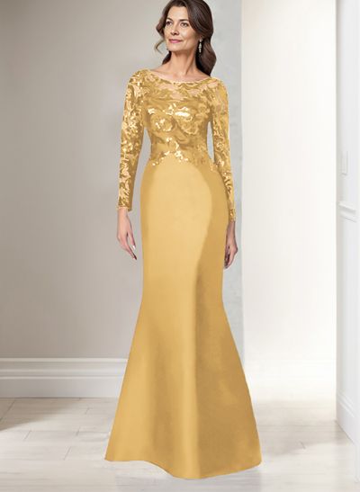 Scoop Neck Long Sleeves Floor-Length Satin/Sequined Mother Of The Bride Dresses